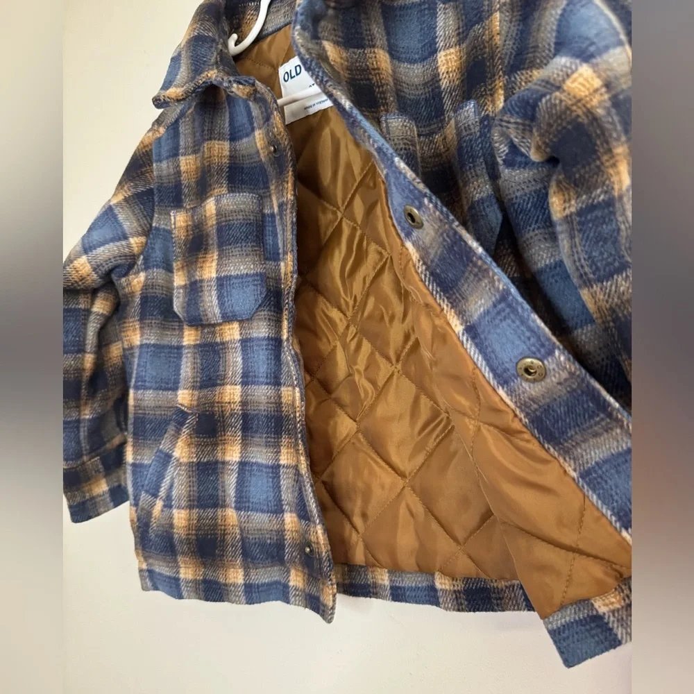 Old Navy Kids Plaid Shacket Blue and Brown Toddler Boys Size 2T Quilted Lining